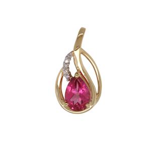 Diamond and Pink Topaz Pendant in 9ct Yellow Gold